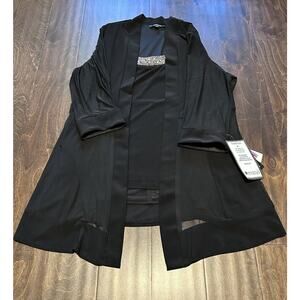 R&M Richards Sheer Cardigan Attached Bejeweled Tank Top Sz 16‎ Elegant Black XL